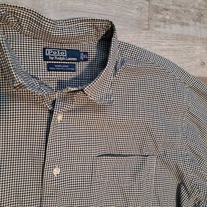 Vintage Ralph Lauren Shirt Mens XL Grey Micro Houndstooth Marlowe Two-Ply Cotton